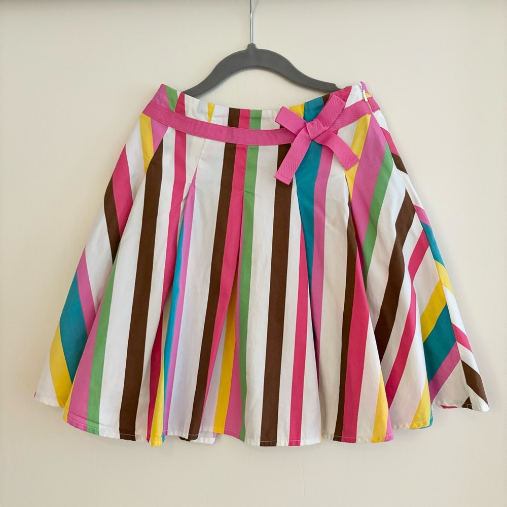 Mini Boden - Girls size 5/6T, pleated colorful skirt with ribbon bow trim detail